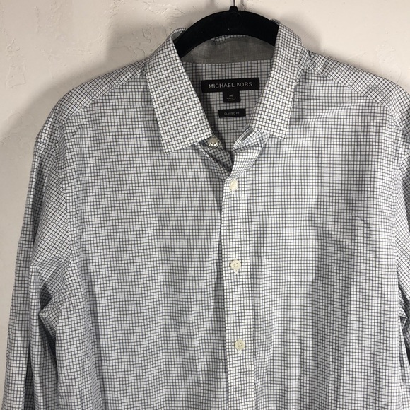 Michael Kors blue plaid dress shirt size medium - Picture 2 of 11